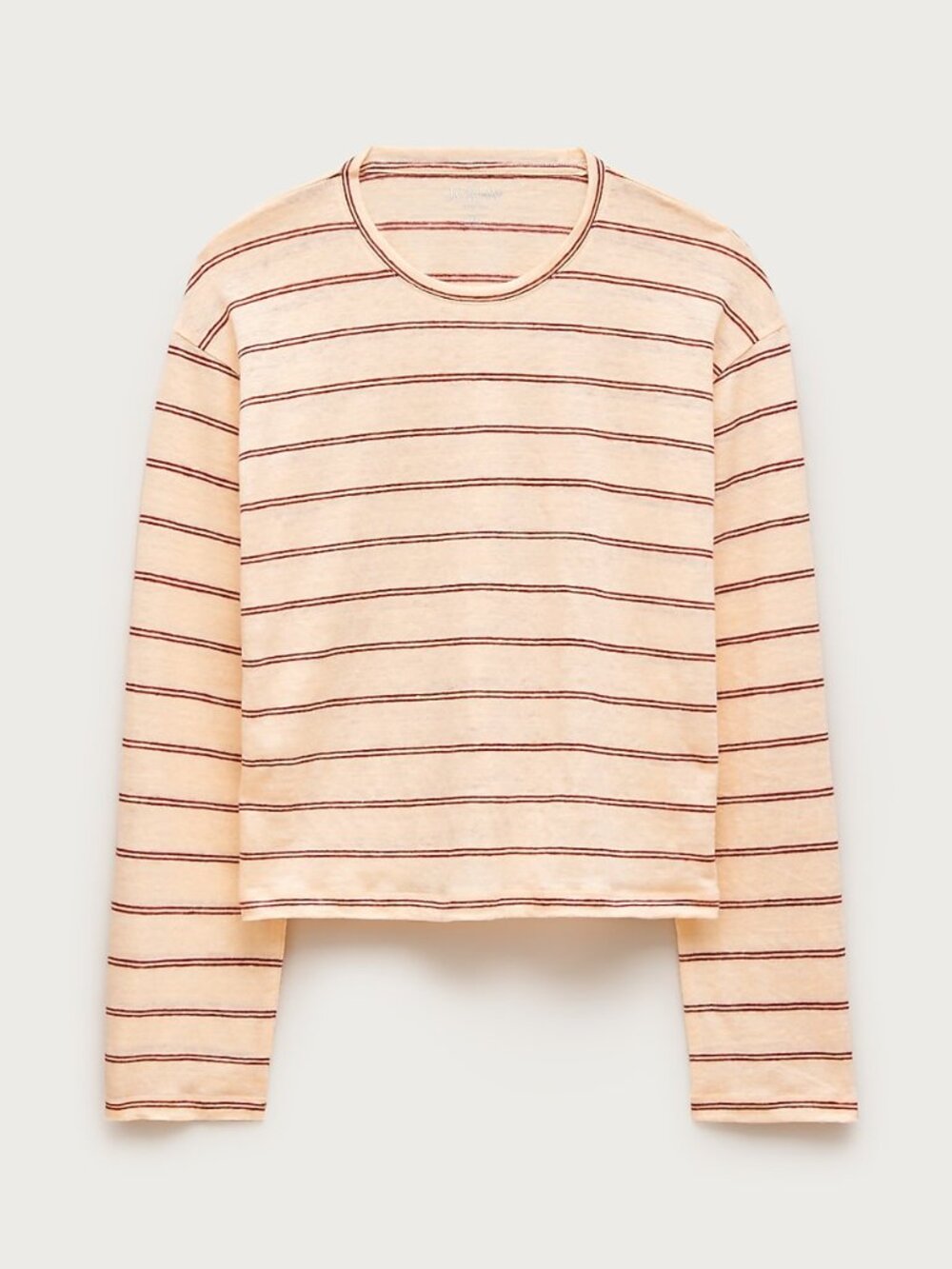 Linen long sleeve T shirt in apricot and maroon stripe from Madwell NWT Size S